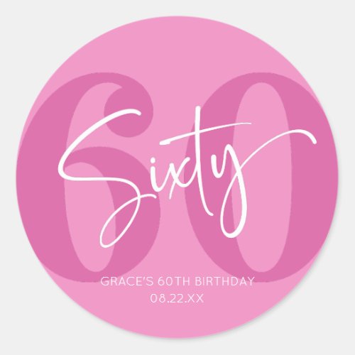 Pink Sixty 60th Sixtieth Birthday Party Favor Classic Round Sticker