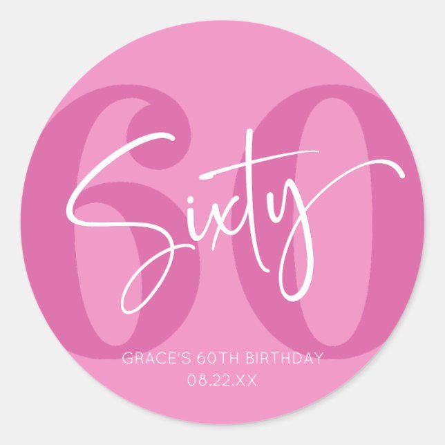 Pink Sixty 60th Sixtieth Birthday Party Favor Classic Round Sticker (Front)