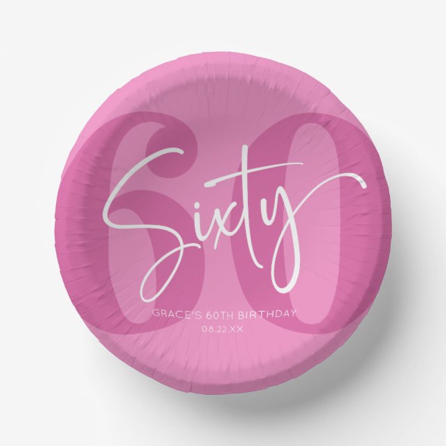 Pink Sixty 60th Sixtieth Birthday Party Paper Bowls (Front)
