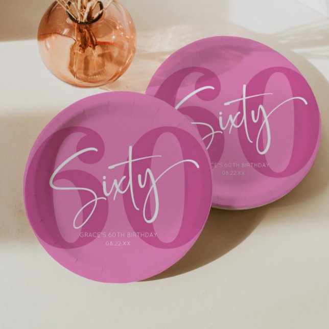 Pink Sixty 60th Sixtieth Birthday Party Paper Plates (Creator Uploaded)