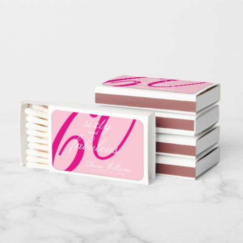 Pink Sixty and Fabulous Name 60th Birthday Party Matchboxes