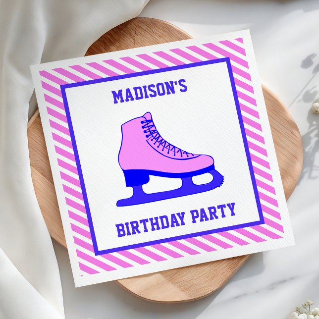 Pink Skate Ice Skating Birthday Party Paper Napkins (Creator Uploaded)