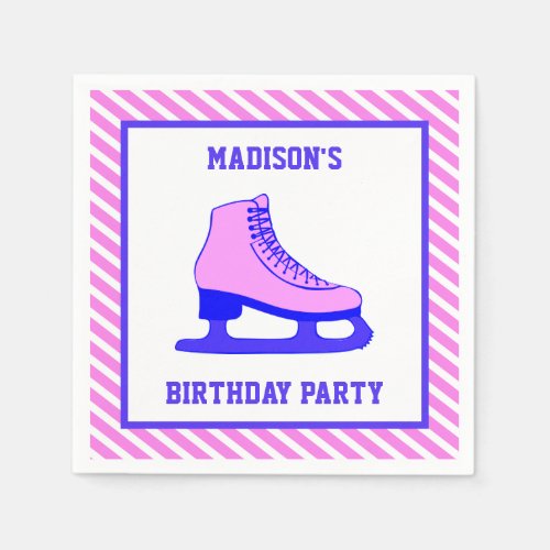 Pink Skate Ice Skating Birthday Party Paper Napkins