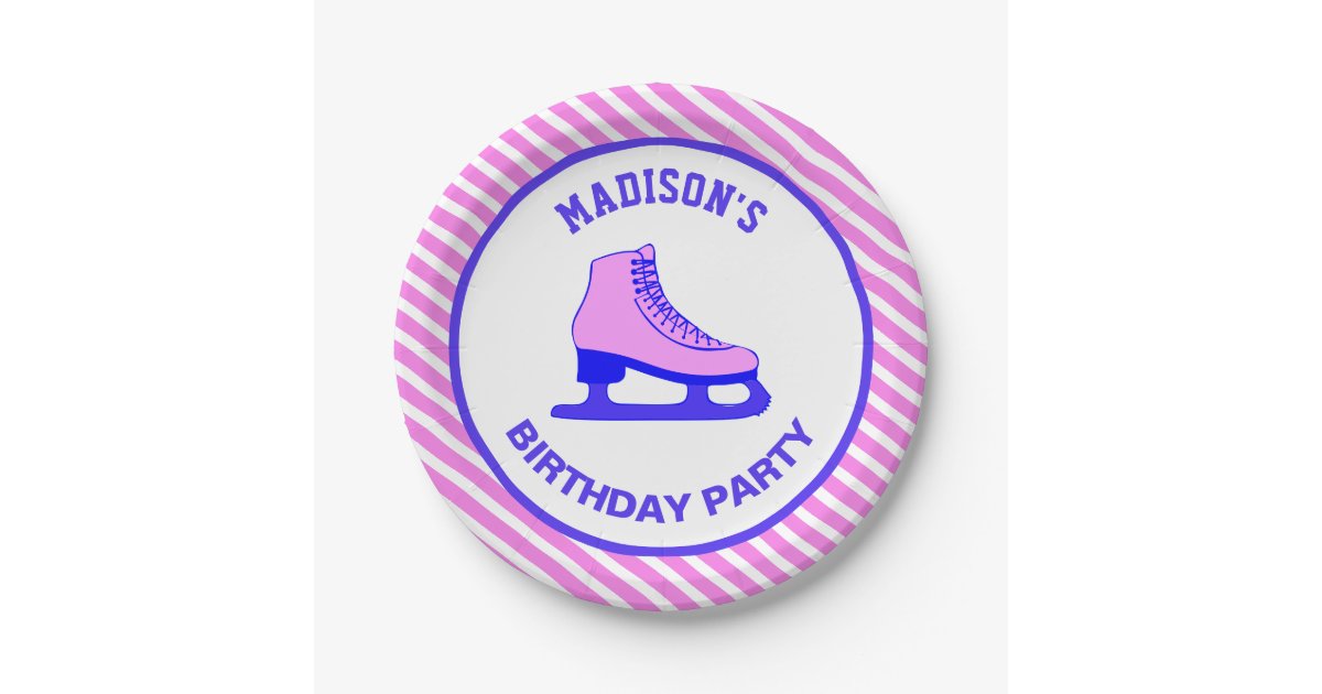 Pink Skate Ice Skating Birthday Party Paper Plate