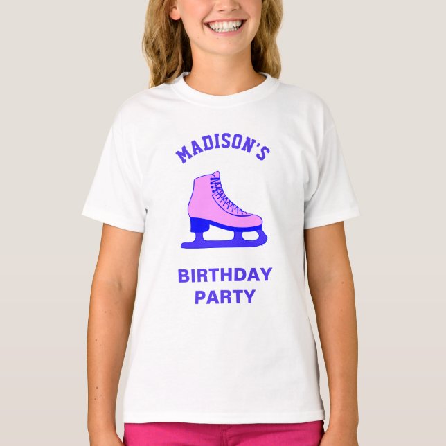 Pink Skate Ice Skating Birthday Party T-Shirt (Front)
