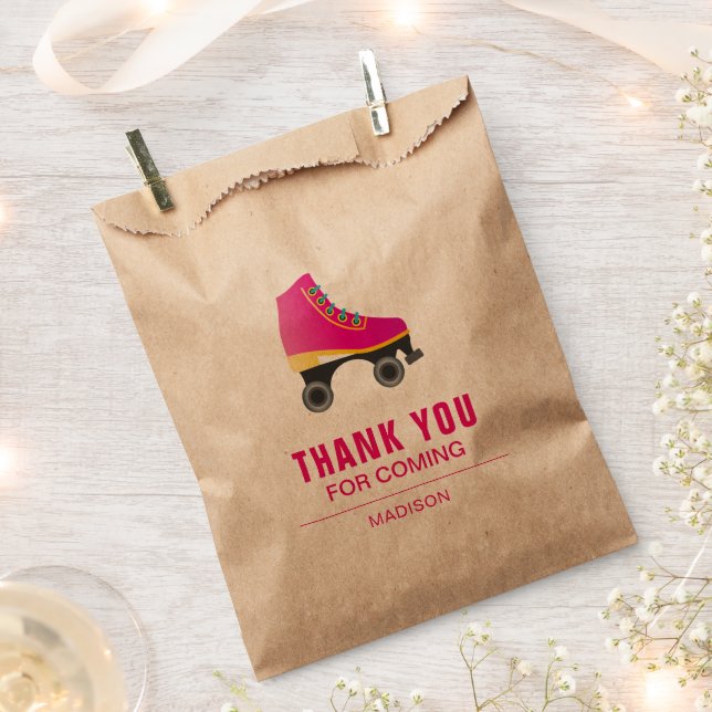 Pink Skate Roller Skating Birthday Party Favor Bag (Clipped)