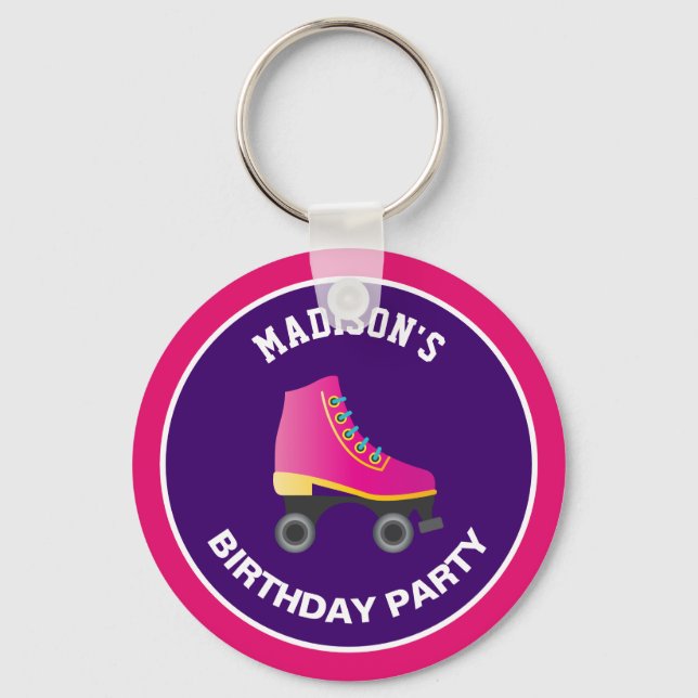 Pink Skate Roller Skating Birthday Party Favor Keychain (Front)