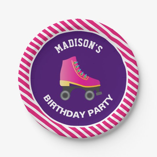 Pink Skate Roller Skating Birthday Party Paper Plate