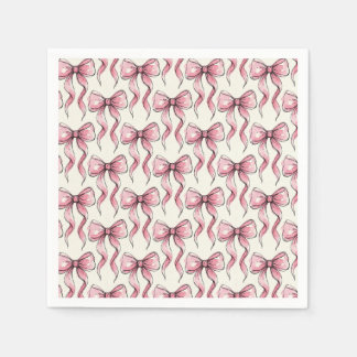 Pink Sketch Bow Ribbon Tail Pattern Napkins