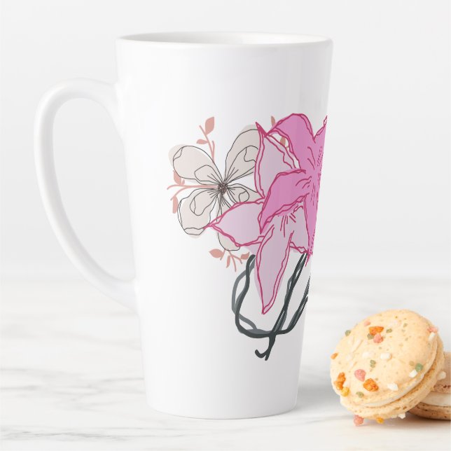 Pink Sketched Flower Bouquet Latte Mug (In Situ)