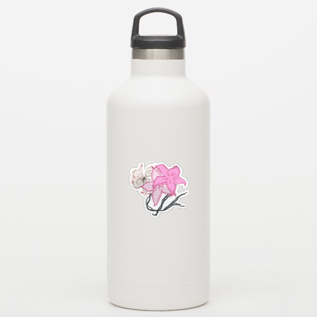 Pink Sketched Flower Bouquet Sticker (Waterbottle)
