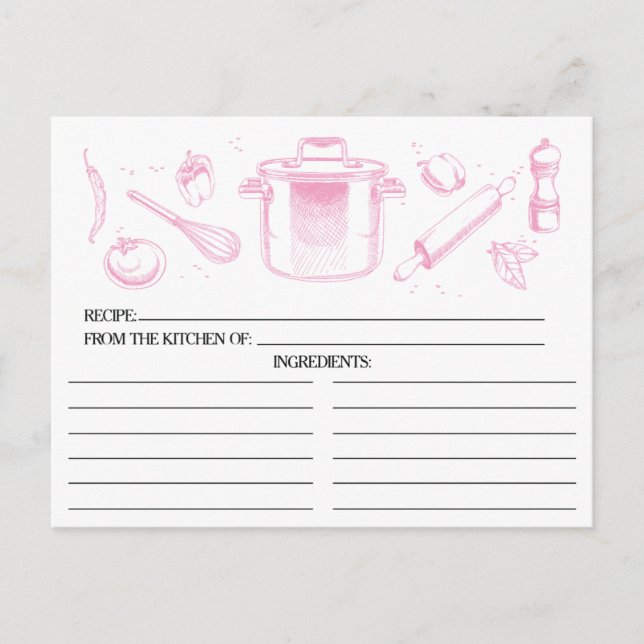Pink Sketched Kitchen Tools Recipe Cards (Front)