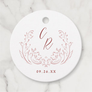 Pink Sketched Vintage Flourish Monogram Wedding Favor Tags