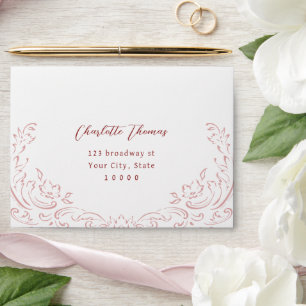 Pink Sketched Vintage Flourish RSVP Envelope