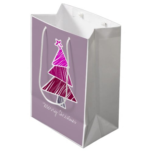 Pink Sketchy Christmas Tree Sticker Medium Gift Bag