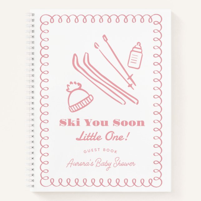 Pink Ski You Soon Boy Baby Shower Guest Book (Front)