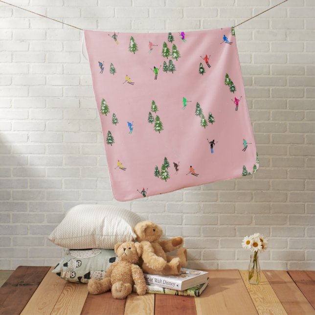 Pink Skiers Ski Opening Christmas Skiing Holiday  Baby Blanket (In Situ)