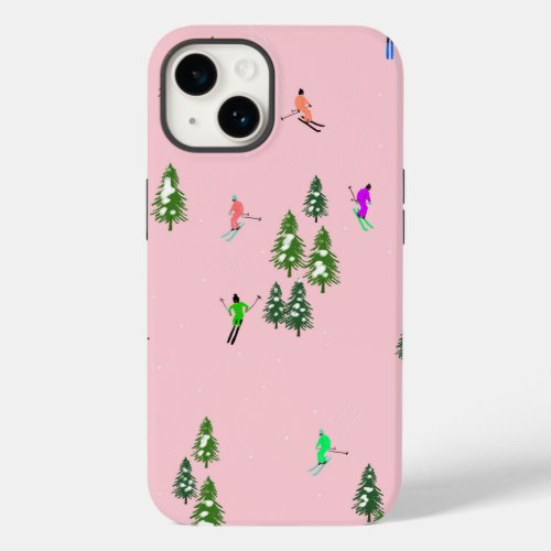 Pink Skiers Ski Opening Christmas Skiing Holiday  Case_Mate iPhone 14 Case