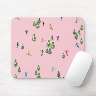 Pink Skiers Ski Opening Christmas Skiing Holiday Mouse Pad