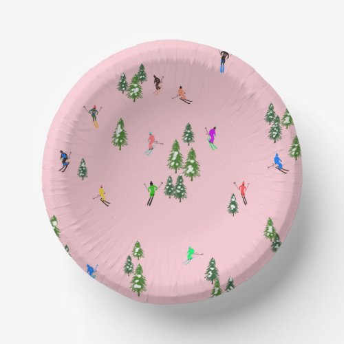 Pink Skiers Ski Opening Christmas Skiing Holiday Paper Bowls