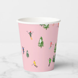 Pink Skiers Ski Opening Christmas Skiing Holiday Paper Cups
