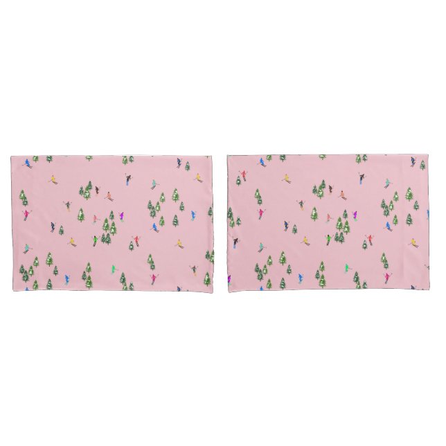 Pink Skiers Ski Opening Christmas Skiing Holiday  Pillow Case (Front-Set)