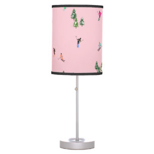 Pink Skiers Ski Opening Christmas Skiing Holiday   Table Lamp