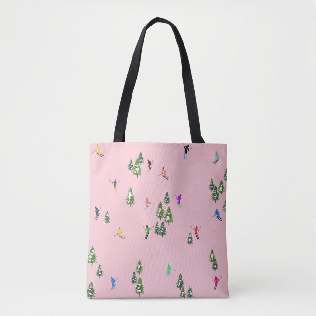 Pink Skiers Ski Opening Christmas Skiing Holiday   Tote Bag (Front)