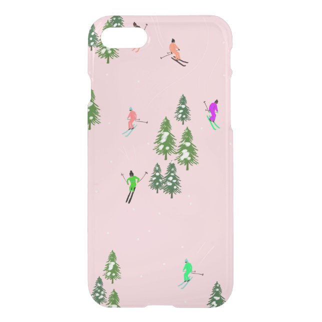 Pink Skiers Ski Opening Christmas Skiing Holiday   Uncommon iPhone Case (Back)