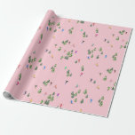Pink Skiers Ski Opening Christmas Skiing Holiday  Wrapping Paper<br><div class="desc">Ski opening! Cool winter-themed skier pattern design with skiers skiing down alpine ski resort slopes among snow-covered fir trees in the alps. Freeride skiers are wearing colorful vintage retro ski suits, skiing downhill with skis on a pastel pink snowy mountain landscape background. Wonderful winter sports fun gift for a skier...</div>