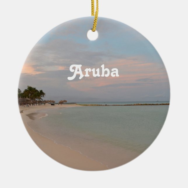 Pink Skies in Aruba Ceramic Ornament (Front)