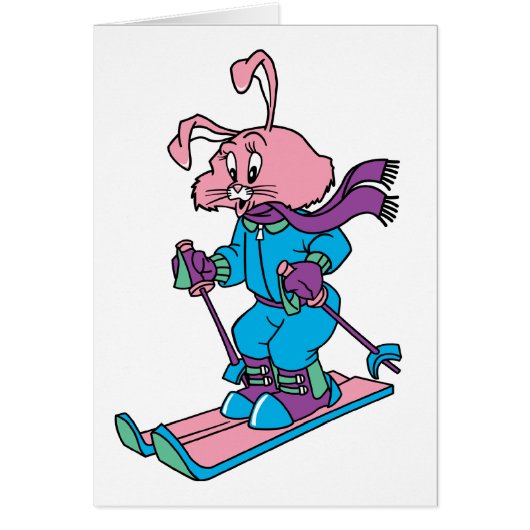 Pink Skiing Rabbit Cards (Front)