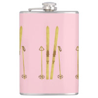 Pink Skis And Poles | Vintage Ski Illustration