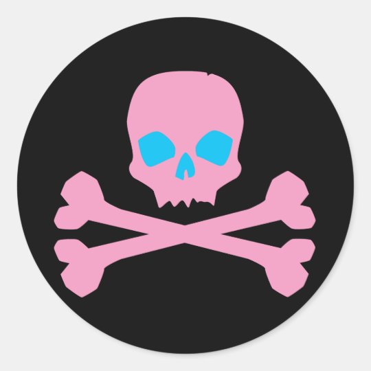 Pink Skull and Bones Classic Round Sticker