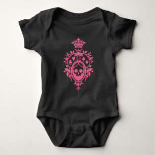 Pink Skull And Card Suits Crest Baby Bodysuit
