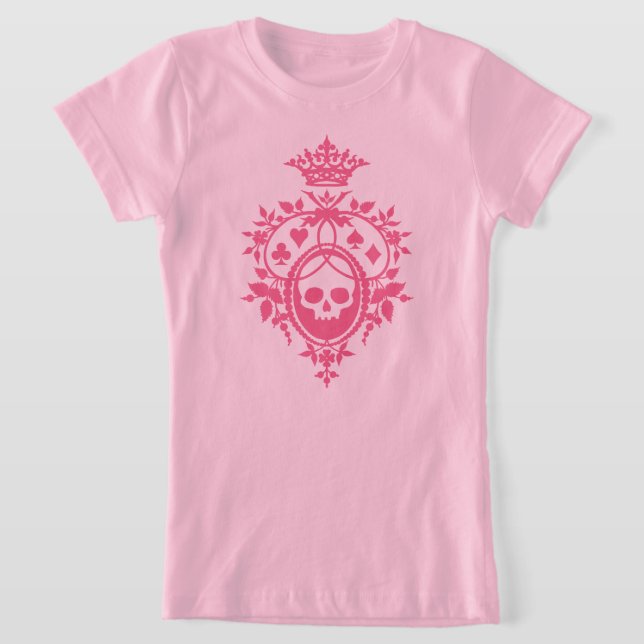 Pink Skull And Card Suits Crest T-Shirt (Laydown)