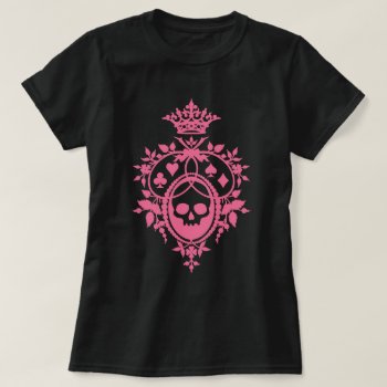 Pink Skull And Card Suits Crest T-shirt by opheliasart at Zazzle