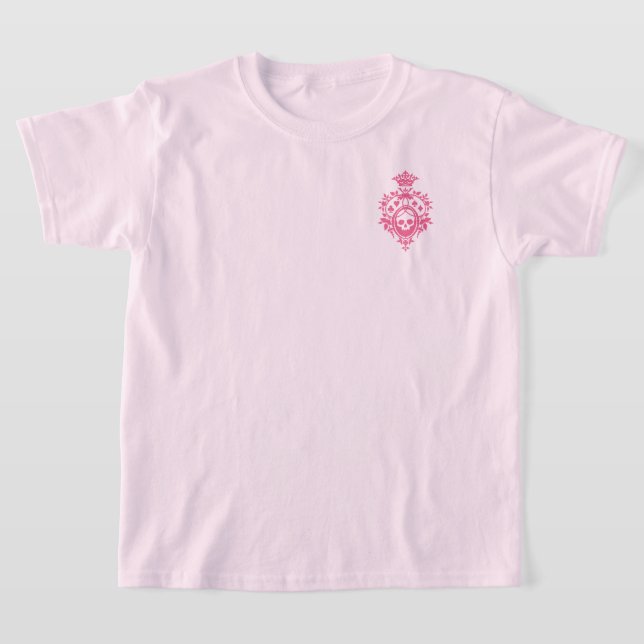 Pink Skull And Card Suits Crest T-Shirt (Laydown)