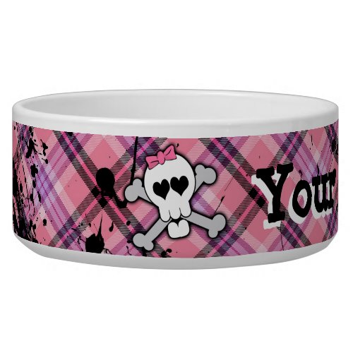 Pink Skull and Crossbones Custom Girl Big Dog Bowl