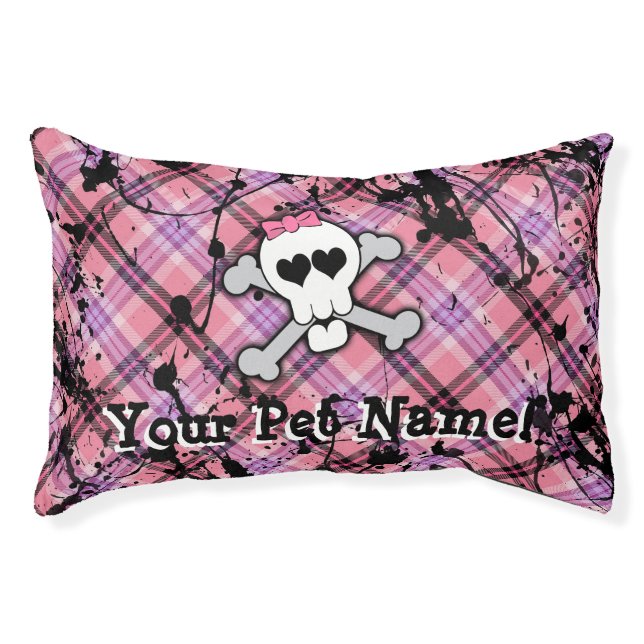 Pink Skull and Crossbones Custom Girl Female Dog Pet Bed (Front)