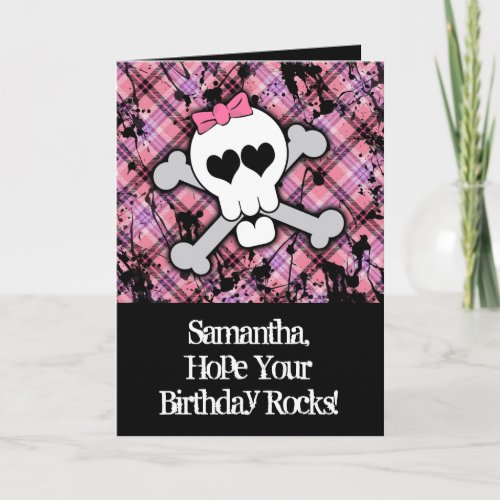 Pink Skull and Crossbones Girl Birthday Card