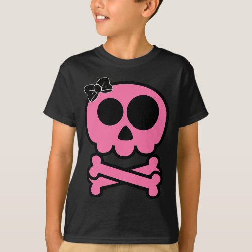 Pink Skull and Crossbones Girl Pirate T_Shirt