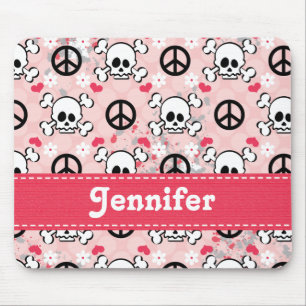 Pink Skull and Crossbones Mouse Pad