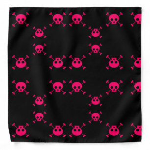 Pink skull and crossbones on black bandana