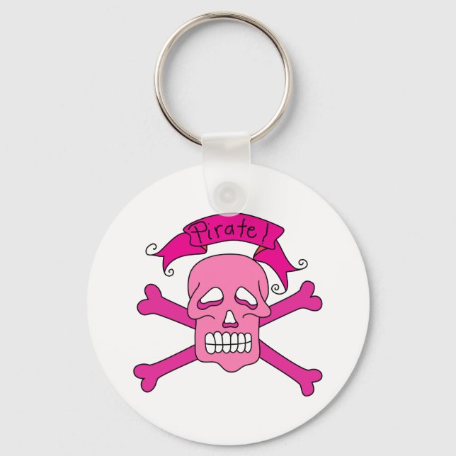 Pink Skull and Crossbones T-shirts and Gifts Keychain (Front)