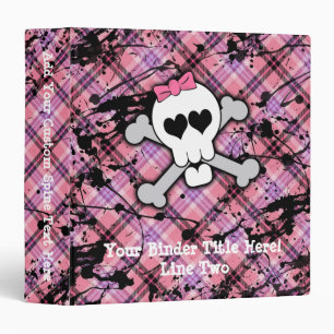 Pink Skull and Crossbones with Hearts and Bow Binder