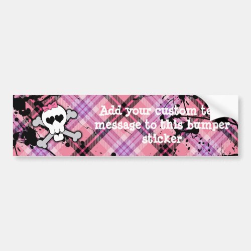 Pink Skull and Crossbones with Hearts and Bow Bumper Sticker