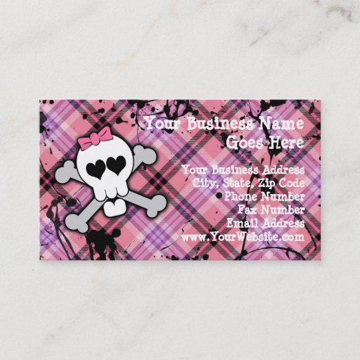Customizable Pink Skull and Crossbones with Hearts and Bow Business Cards