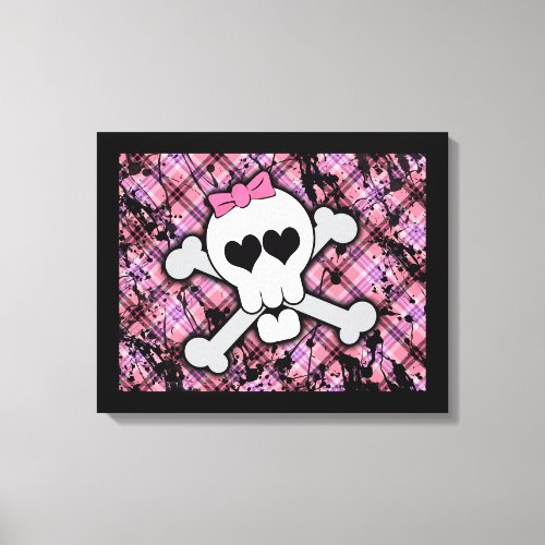 Pink Skull and Crossbones with Hearts and Bow Canvas Print