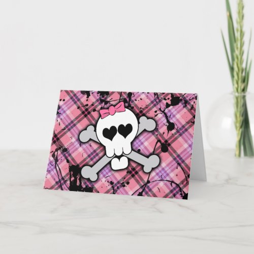 Pink Skull and Crossbones with Hearts and Bow Card